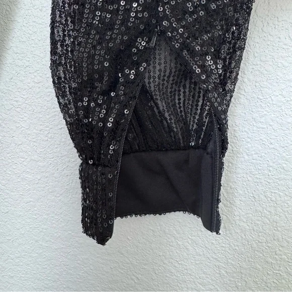 Mac Duggal Ieena Long Sleeve Wide-Leg Sequin Jumpsuit NWT in Black 2 - Picture 6 of 16